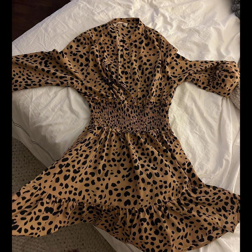Mazik animal print vneck peasant Gathered Empire Waist dress Lg  NWOT